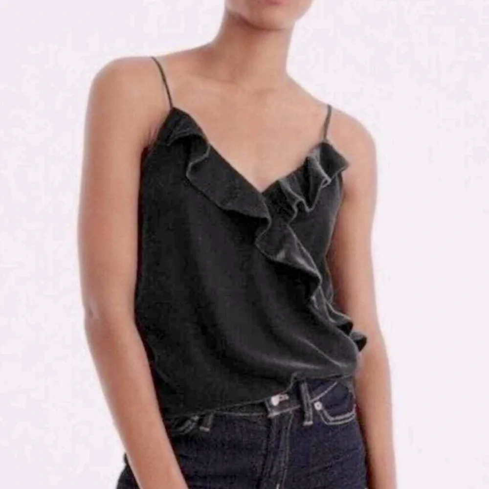 J. Crew Like New Black Ruffled Cami Size 6